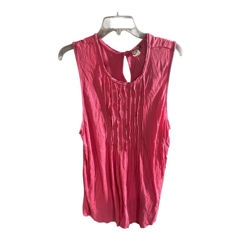 Anthropologie Akemi +‎ Kin Linen Blend Tunic Length Top Pink XL Keyhole Button